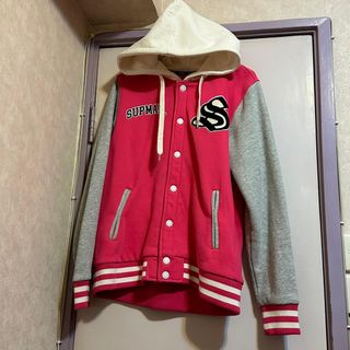 Pink & grey varsity jacket with hood / Fleece baseball jacket63012461307267110