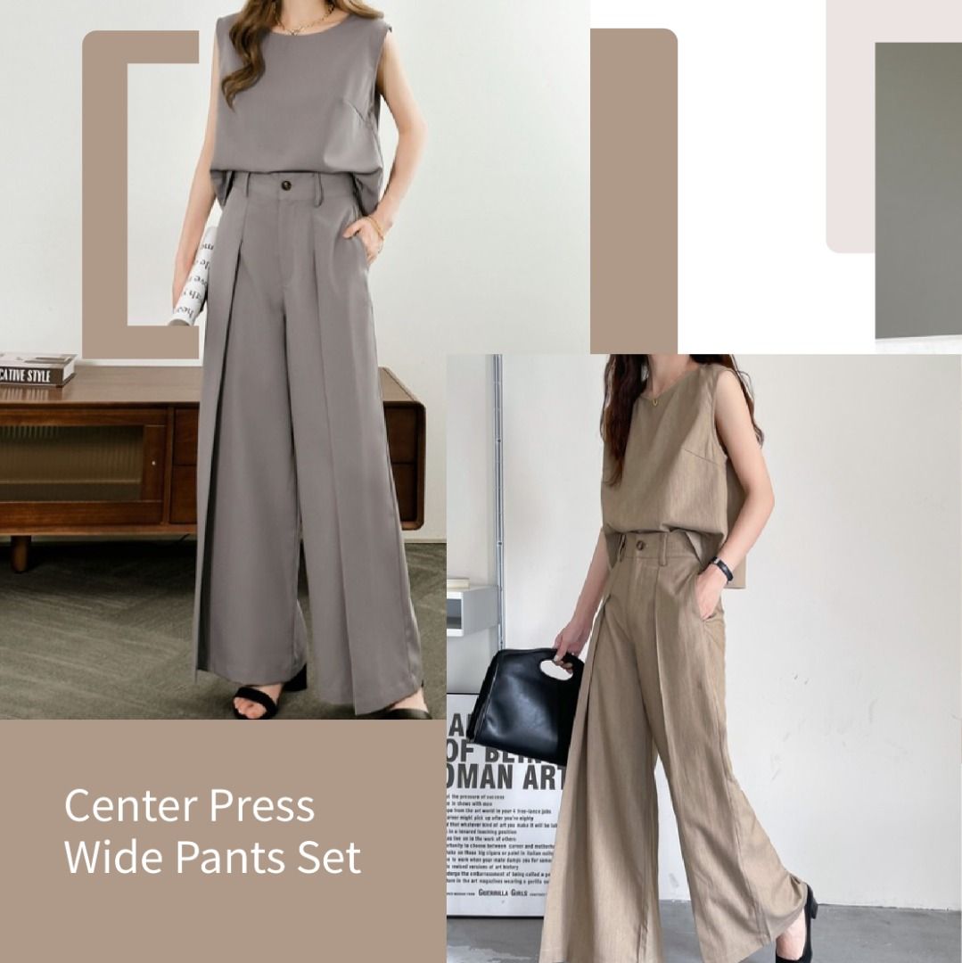 日牌Center Press Wide Pants Set, 女裝, 連身裙& 套裝, 套裝- Carousell