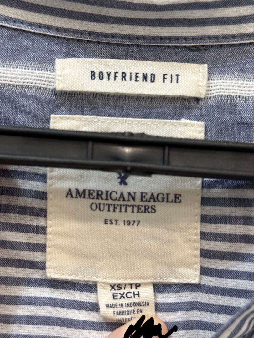 American Eagle Outfitters Boyfriend Shirt (Category: Longsleeves) located in Paranaque City. Submitted by mingyuwonie (Listing ID 1236756549, Image 3). Description: XS on tag but fits S/M frames mod: ggx lbc sdd mop: gcash paymaya bank transfer.