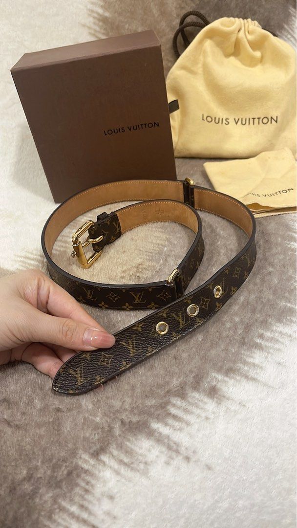 LOUIS VUITTON 80's Vintage Monogram Belt  LV  Gold Buckle