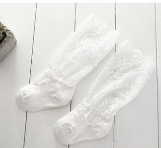 Baby Girls Lace Ruffle High Socks | WHITE