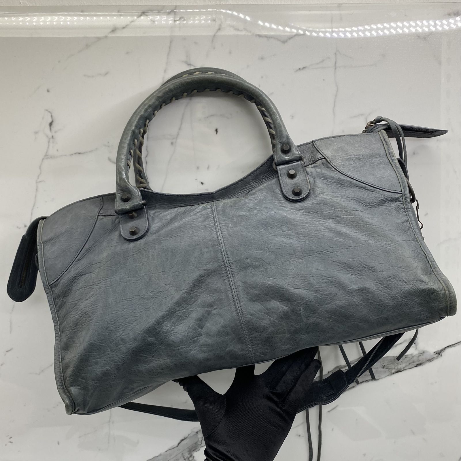 BALENCIAGA 168028 DARK BLUE LEATHER CLASSIC PART TIME SHOULDER BAG
