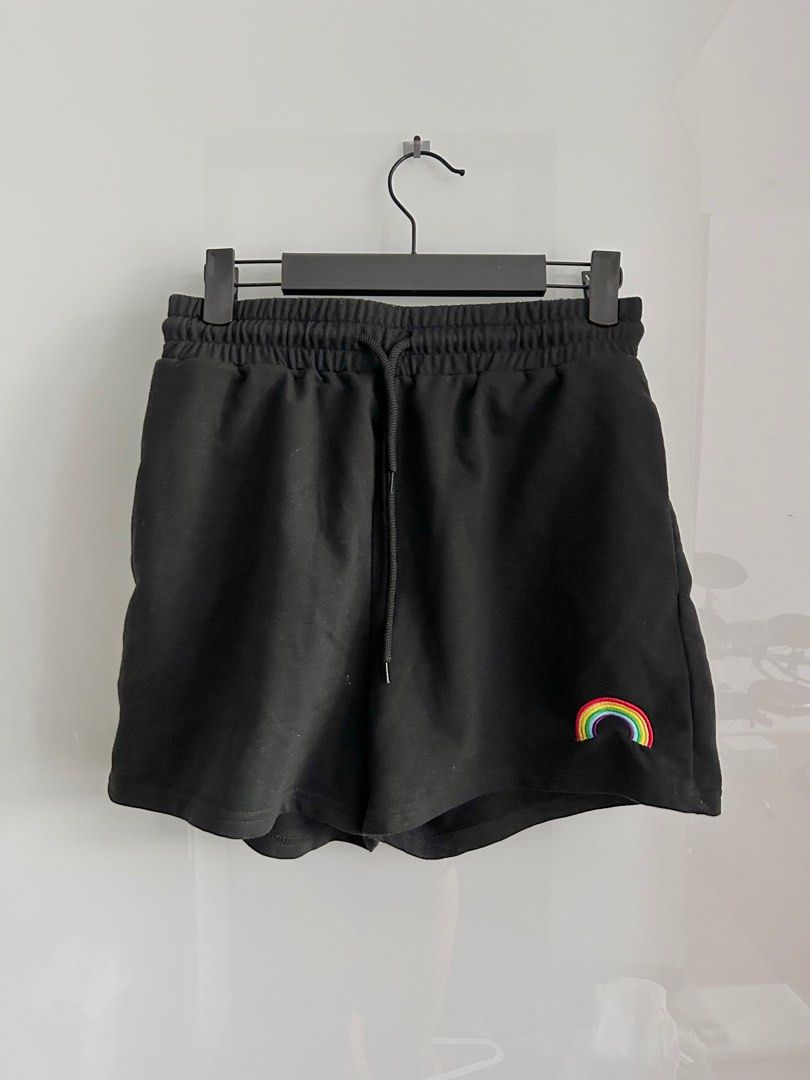 Black shorts with rainbow logo Women s Fashion Bottoms Shorts