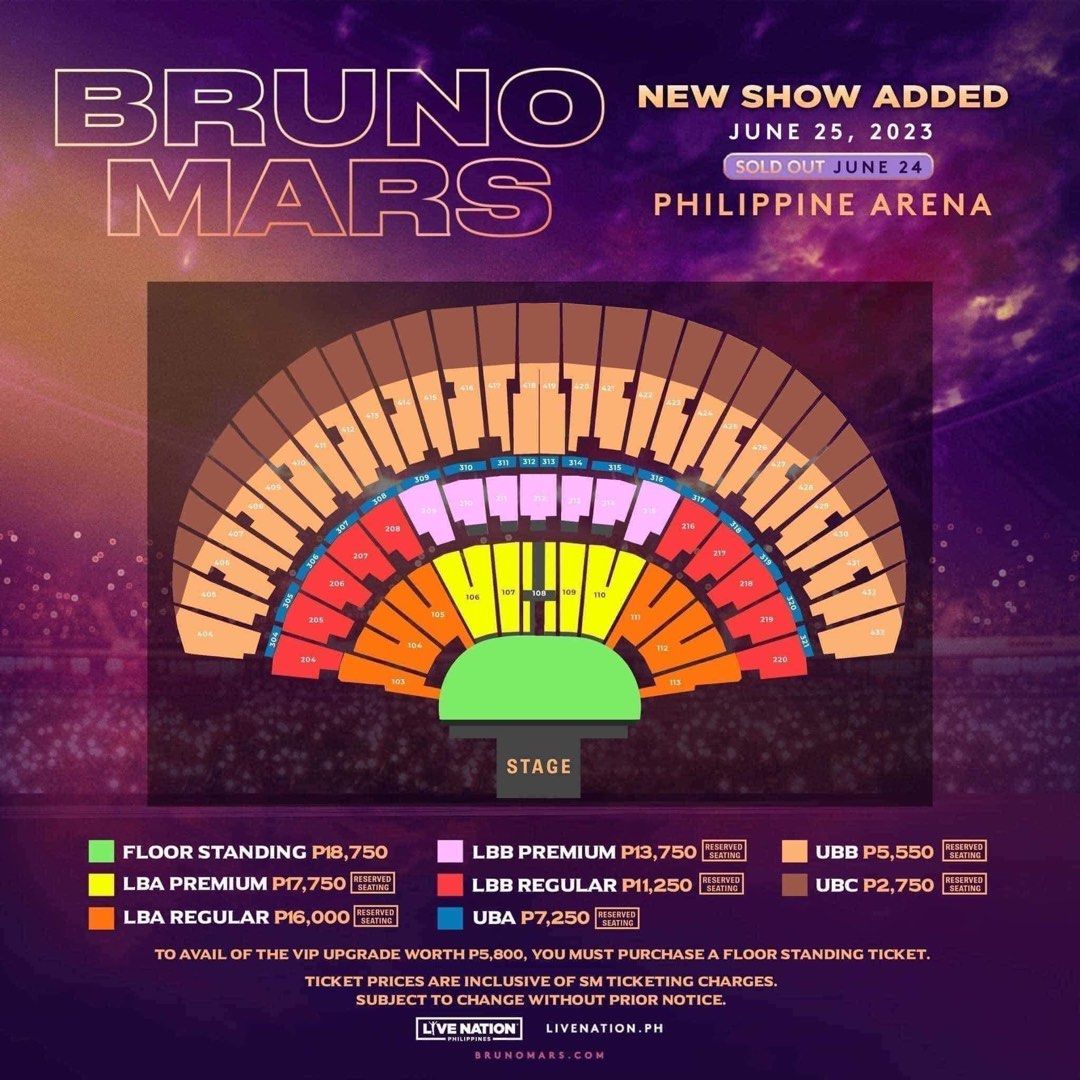 Bruno Mars Philippines Arena Sat 24th June on Carousell