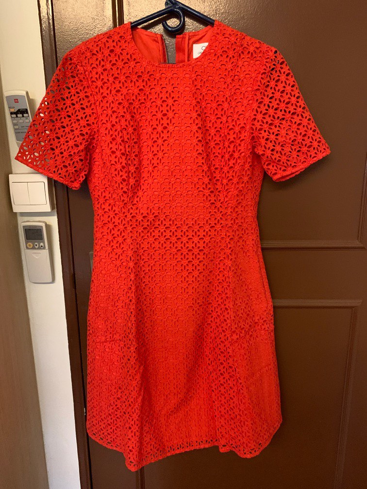 Calvin Klein red eyelet skater dress