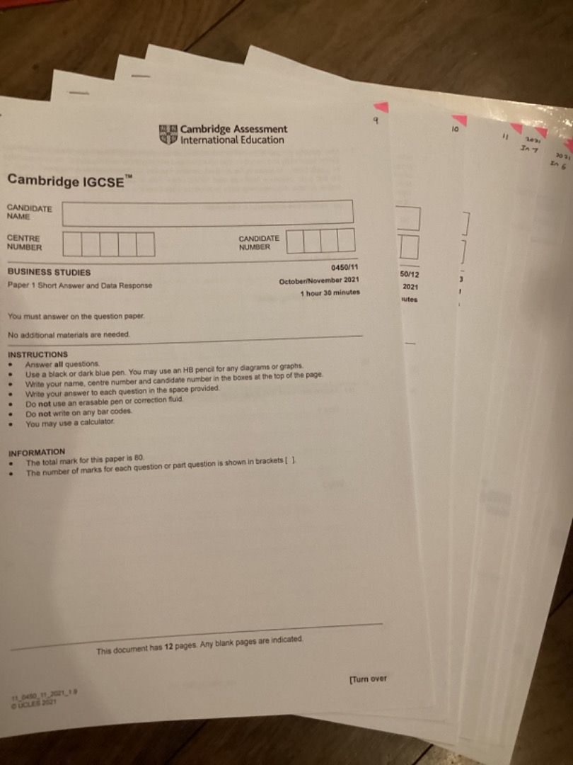 Cambridge IGCSE and O level Business Studies textbook (free past papers