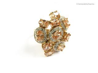 Lovisa Crystal Rings Peacock Rhinestones Gold Tone Size S/M (17mm