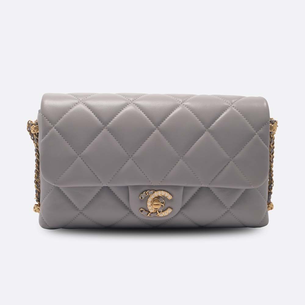 CHANEL 19 SMALL FLAP BAG GRAY LAMBSKIN, Luxury, Bags & Wallets on Carousell