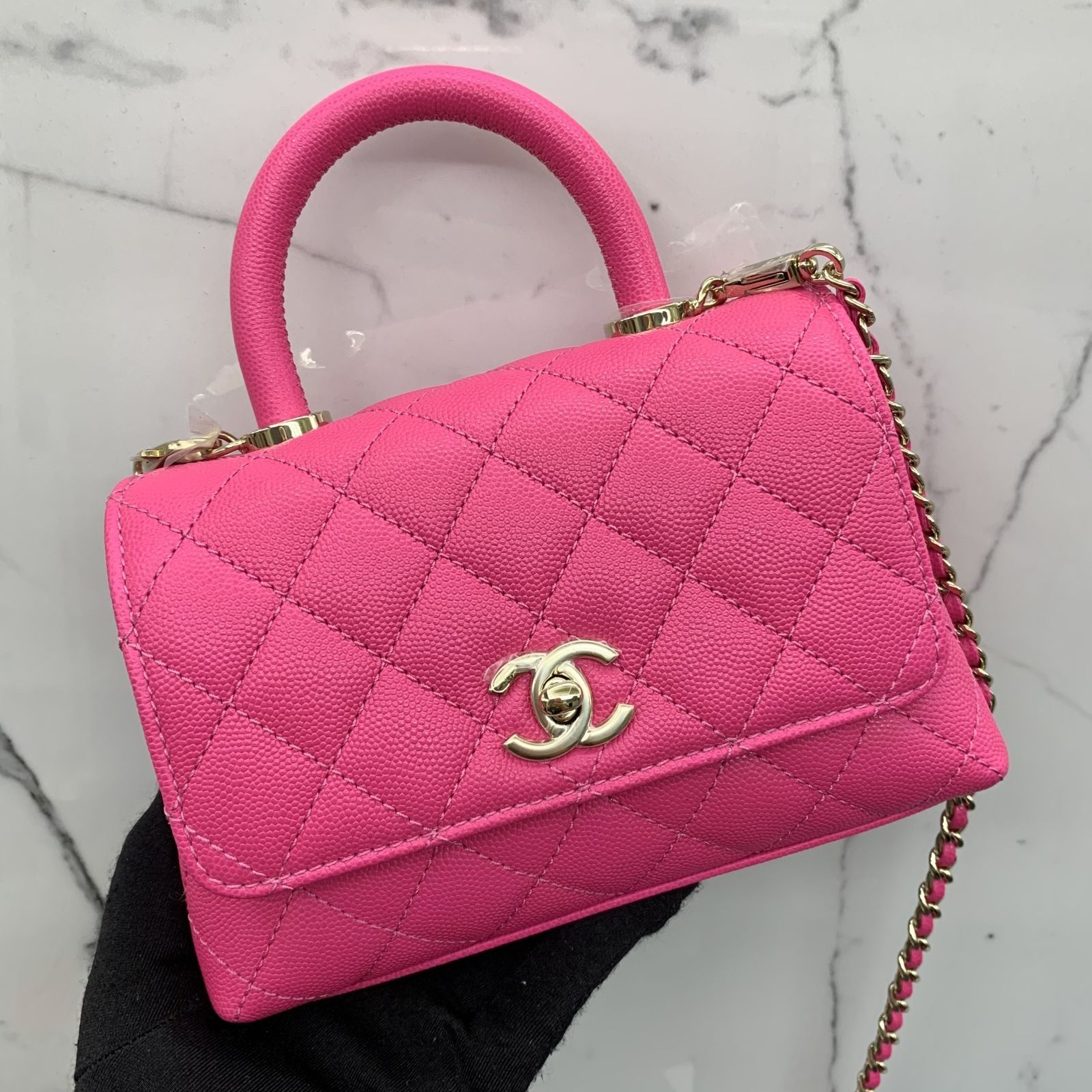 CHANEL CHANEL Matelasse Coco Handle Chain Shoulder Bag A92990 Caviar  leather Pink Used A92990