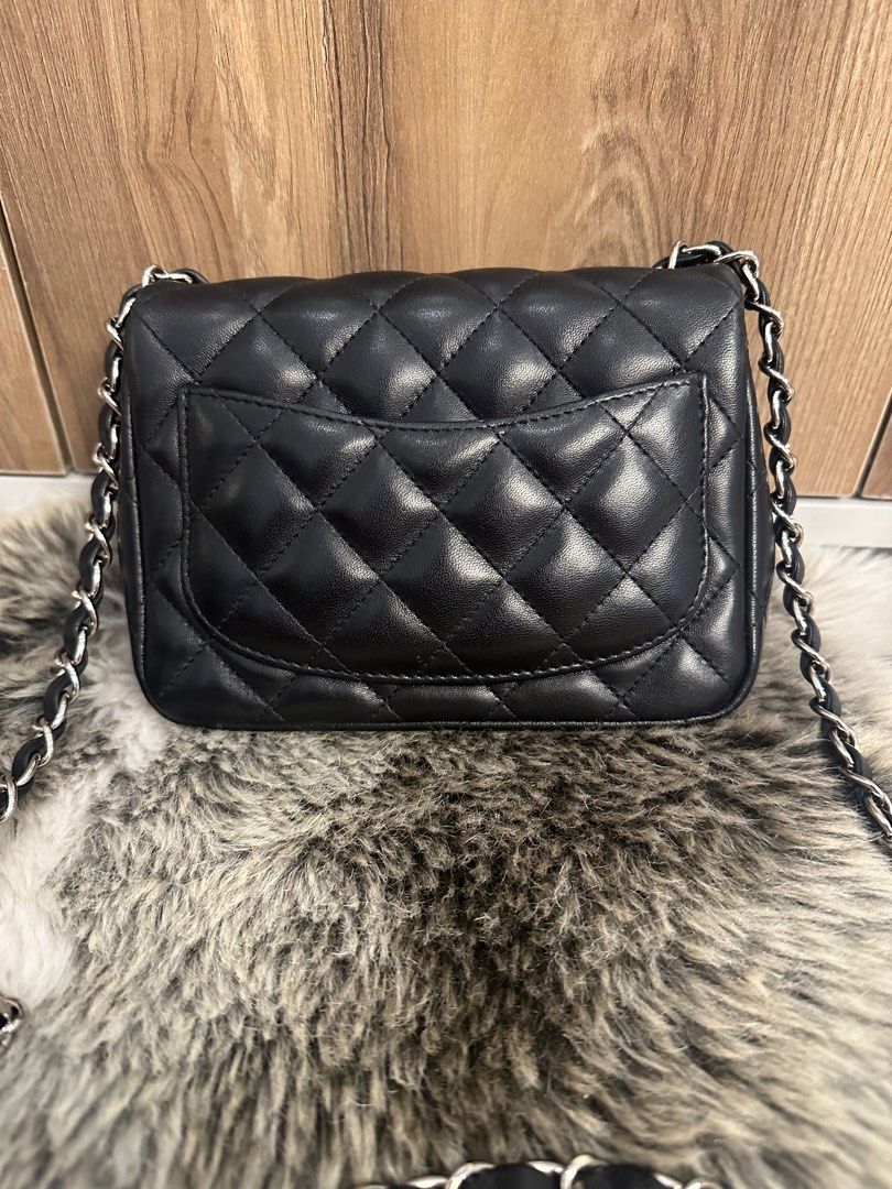 Chanel mini square flap in lambskin shw (Category: Luxury Bags & Wallets) located in Manila. Submitted by samsantos (Listing ID 1236665140, Image 3). Description: Black Mini square flap Lambskin In silverhardware Series 29 Comes with box, dustbag, ribbon, carecard, paperbag..