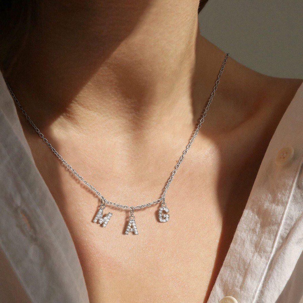 Custom Silver Initial Name Alphabet Necklace Women s Fashion