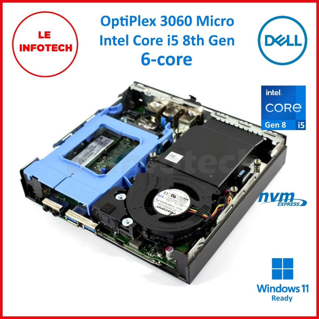 PC Dell Optiplex 3060 Micro – Intel I3-8100T, RAM 8Go, SSD 240Go, W11, Wifi
