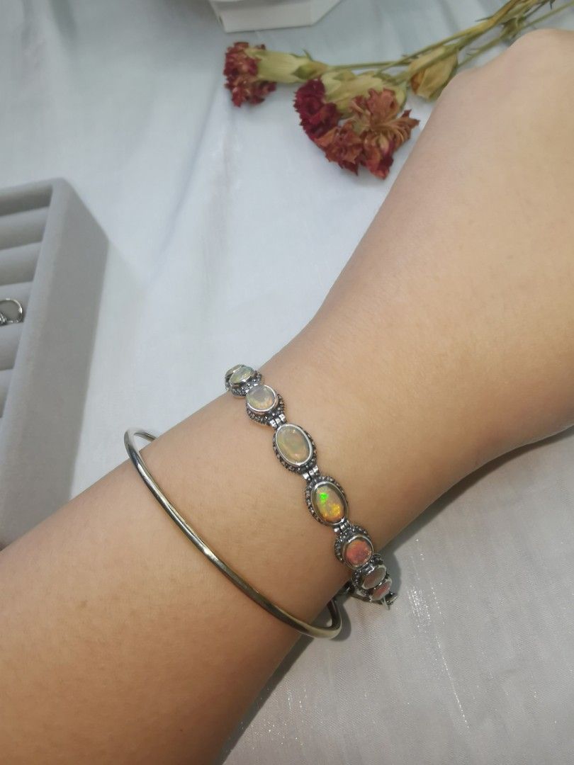 White opal bracelet sterling silver cheap