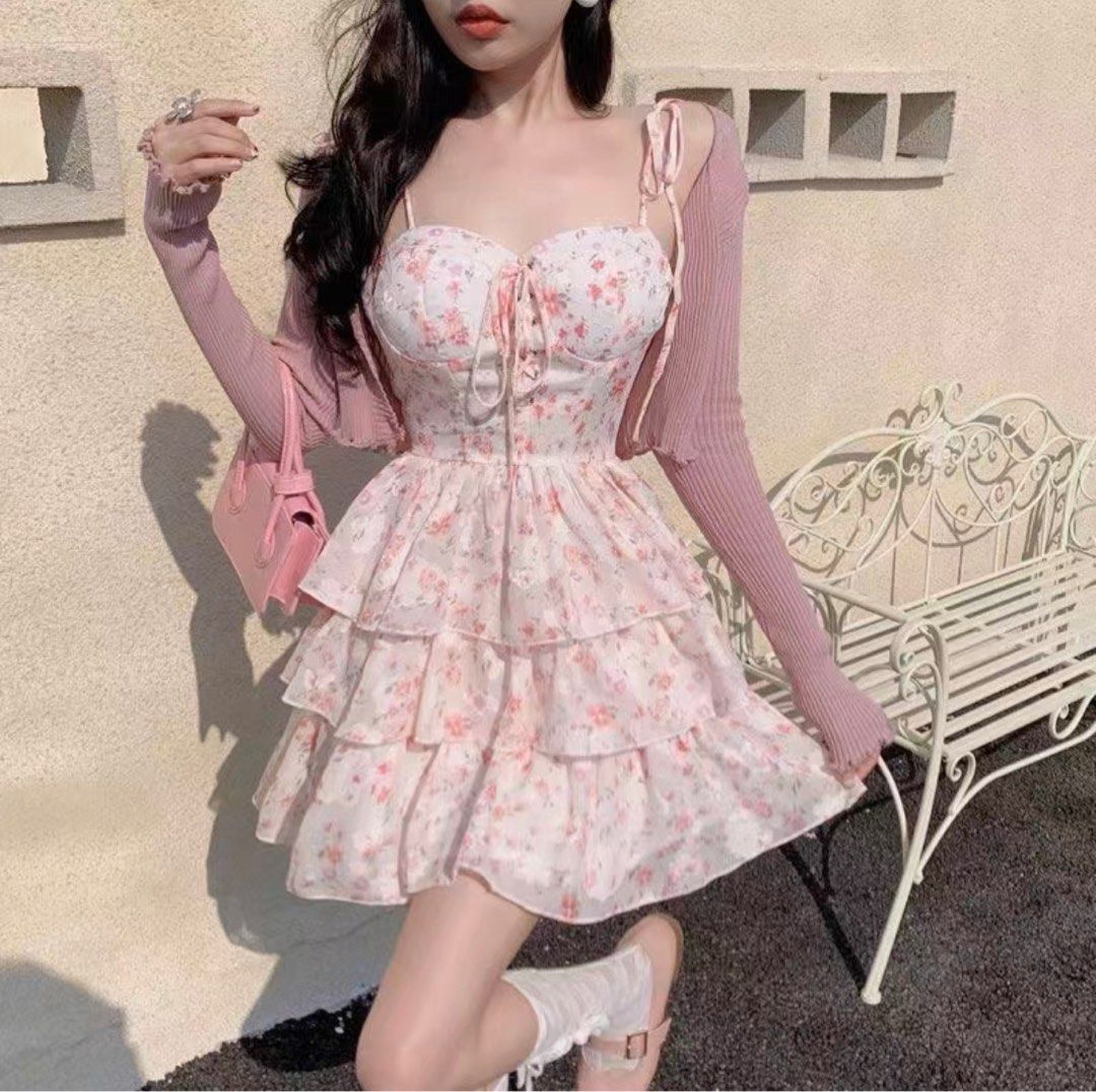 Floral Dress Fluffy dress Puffy dress Korean fashion cami dress self tie dress