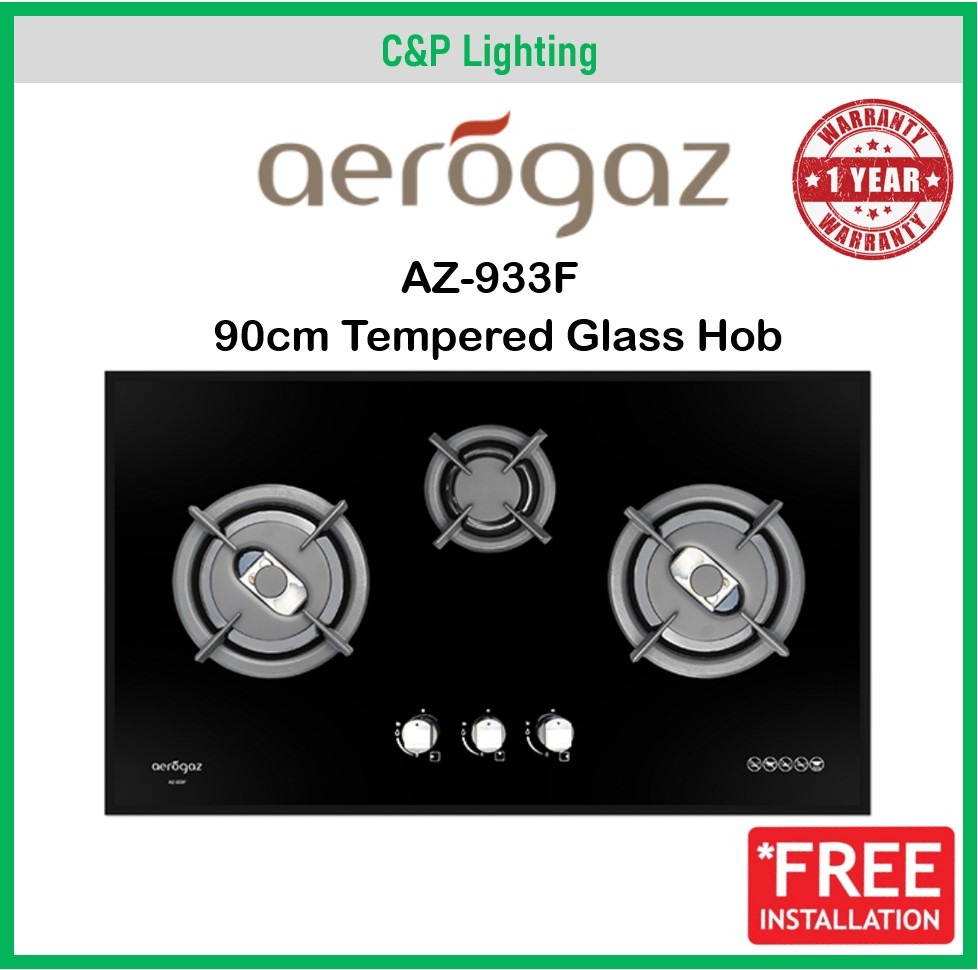 [Free Installation] Aerogaz 90cm Tempered Glass 3 Burner Cooker Hob Gas