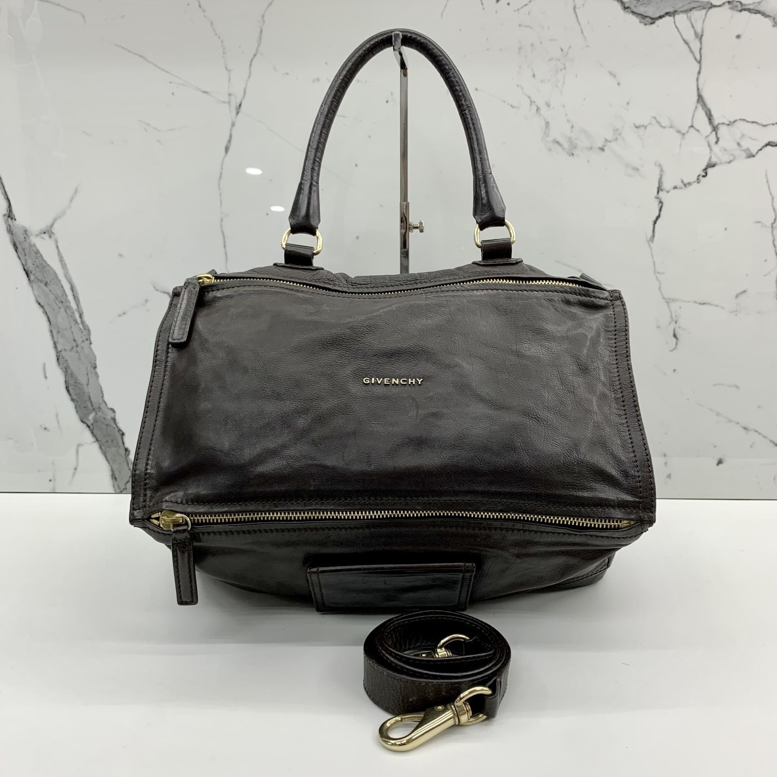 GIVENCHY BROWN LARGE LEATHER CLASSIC PANDORA 2WAY SHOULDER BAG 237016162 WE