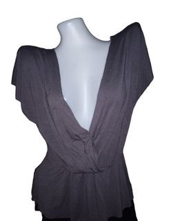 Gray Short Sleeve Peplum Gathered Crossover Blouse