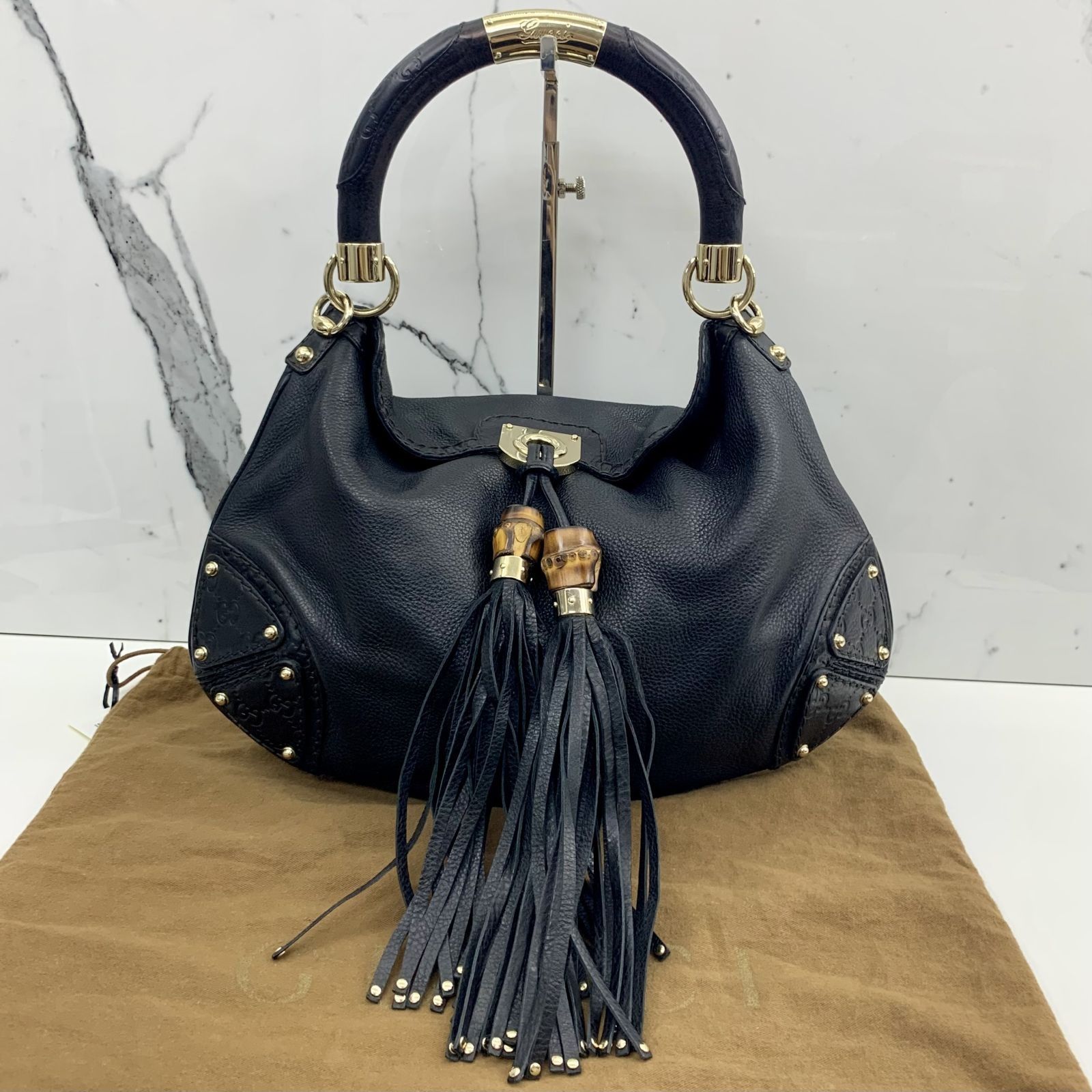 GUCCI 185566 BAMBOO BLACK ONE SHOULDER BAG 237016552 WE, Luxury