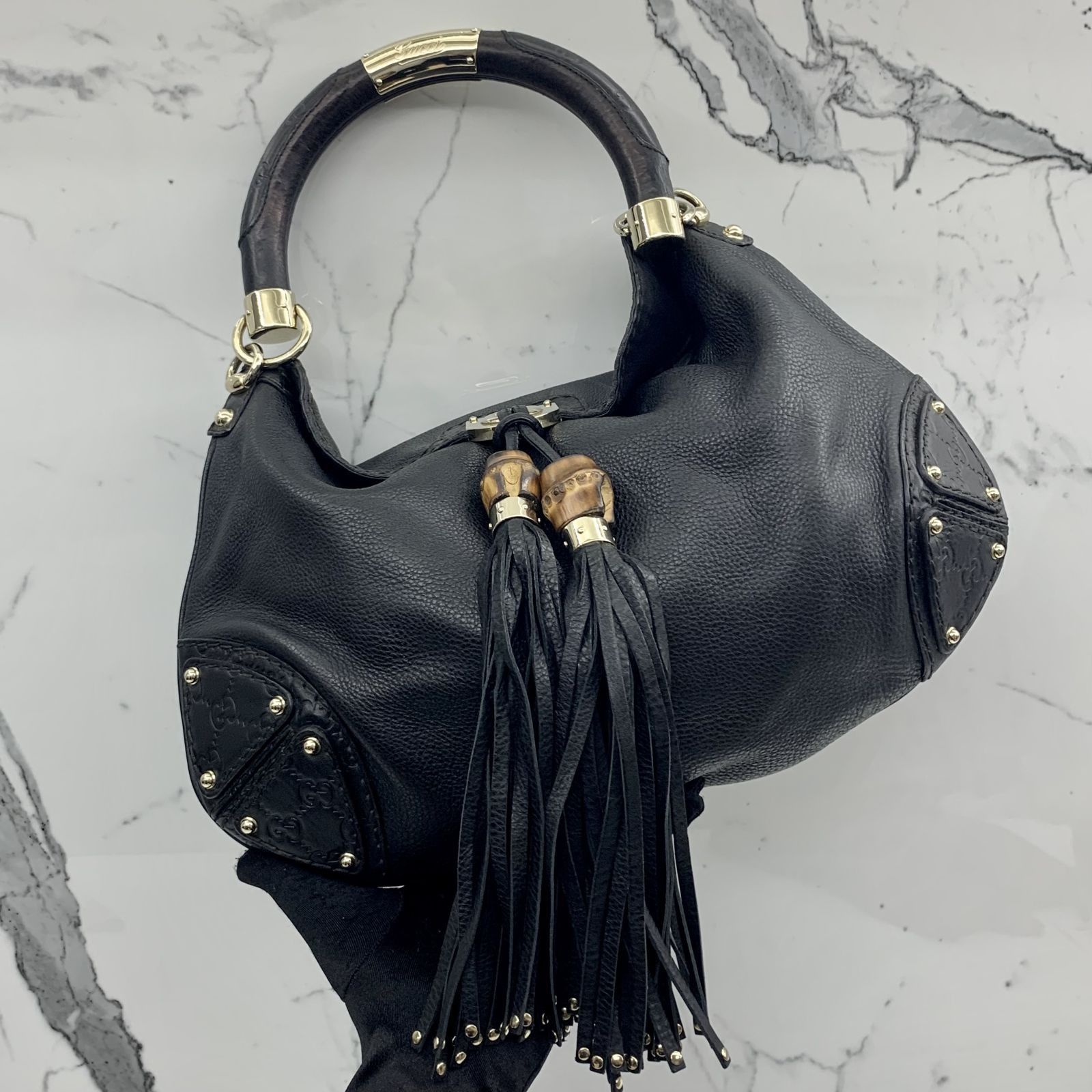 GUCCI 185566 BAMBOO BLACK ONE SHOULDER BAG 237016552 WE, Luxury