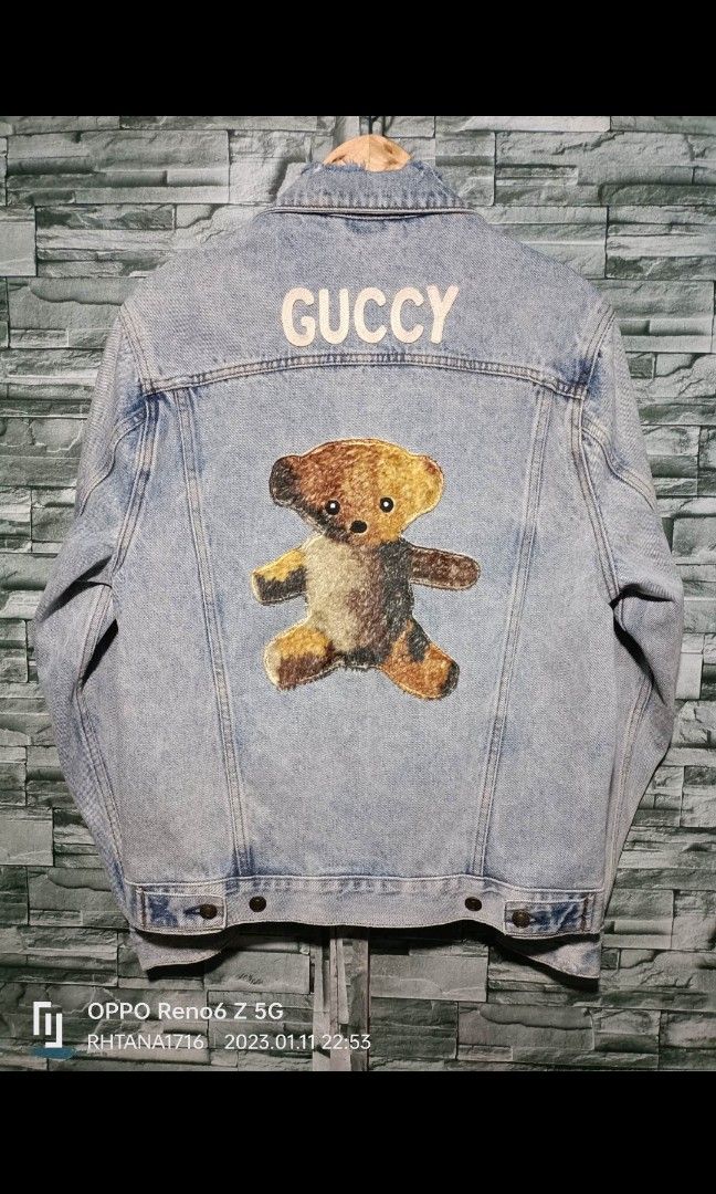 Gucci teddy bear denim jacket sales