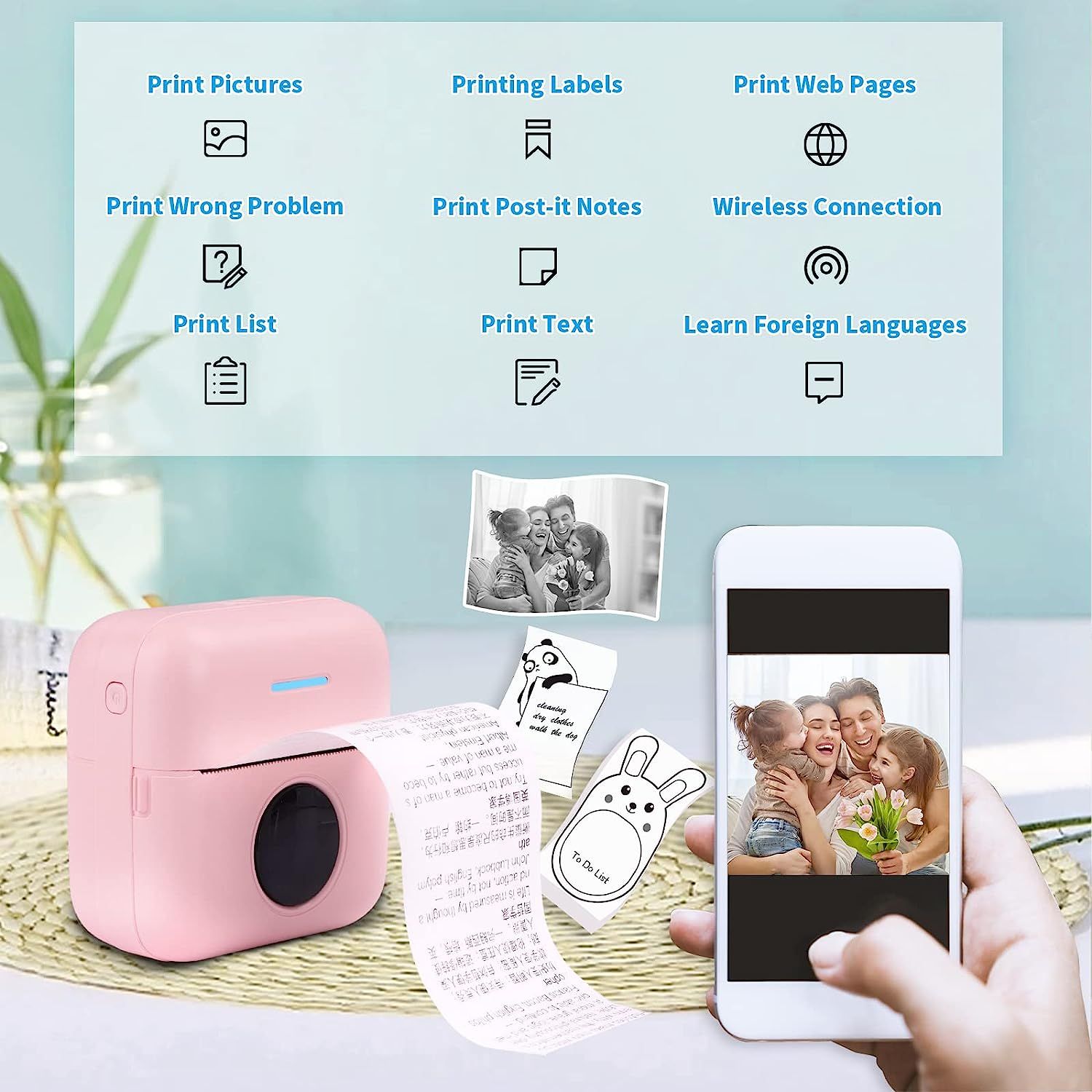 HuiJuKeJi Mini Sticker Printer Bluetooth Smart Pocket Inkless Thermal ...