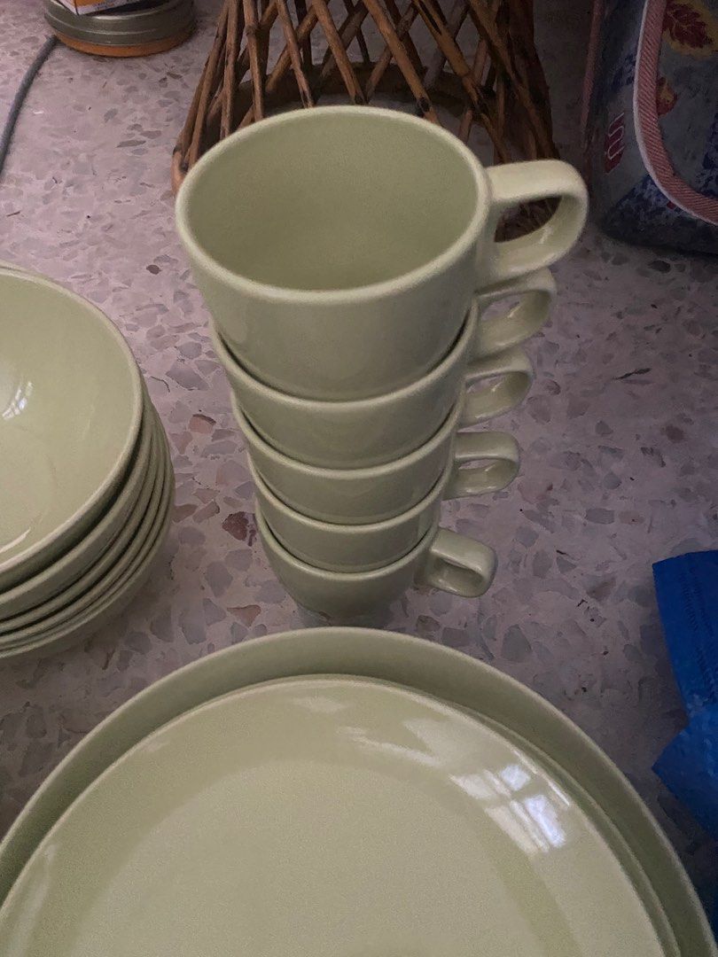 Ikea fargrik light green plat bowl dinnerware set mug, Furniture & Home