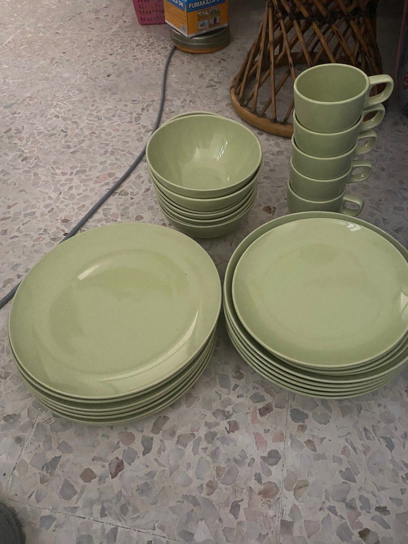 Ikea fargrik light green plat bowl dinnerware set mug, Furniture & Home