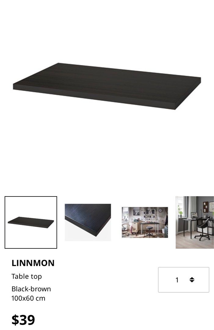 Ikea, Linnmon BlackBrown Table Top (100x60 cm) + 4x Olov Black