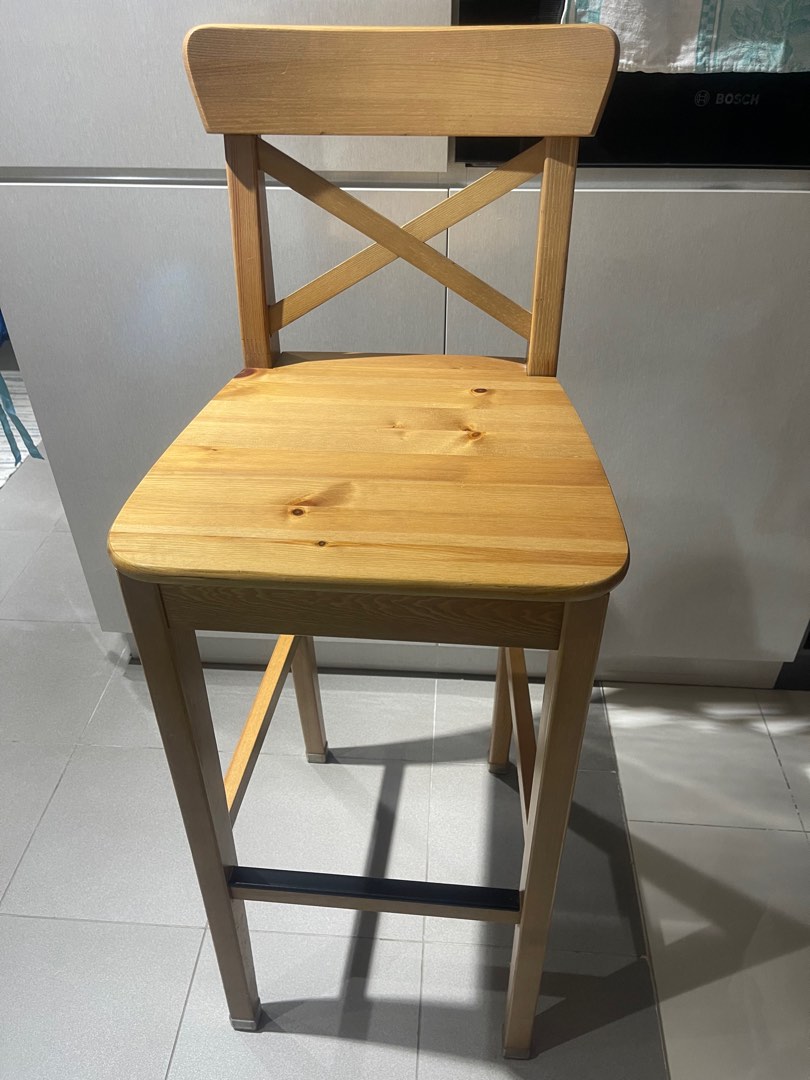 INGOLF Bar stool with backrest, 74 cm (3 units), Furniture & Home