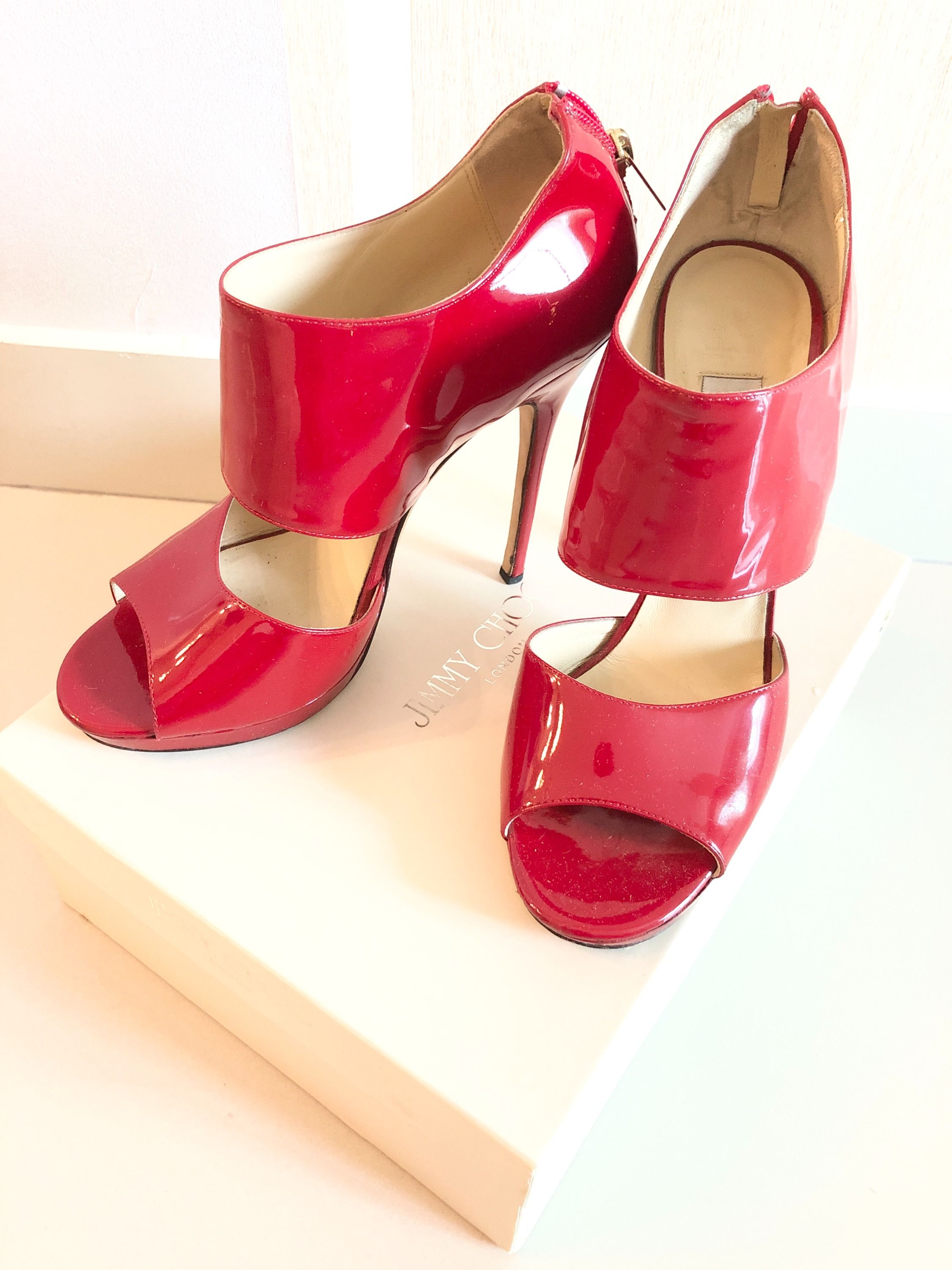 Red patent sale leather sandal heels