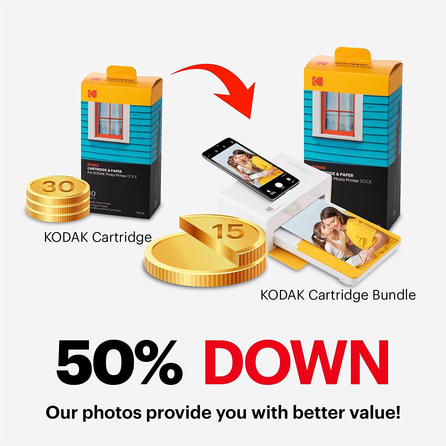 KODAK Dock Plus 4PASS Instant Photo Printer (4x6") + 90 Sheets Bundle