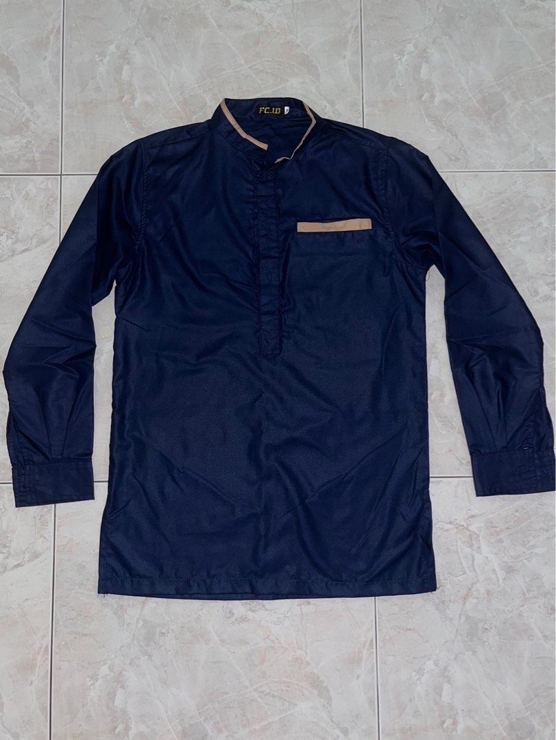 Kurta men short kurta for man dark blue simple kurta formal wear baju