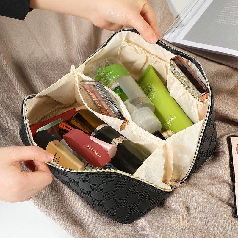 Makeup Bag Checkered Cosmetic Bag Brown Makeup Pouch 1Pcs Large Capacity Makeup  Bags and 1Pcs Pencil Case Makeup Brushes Storage Bag Travel Toiletry Bag  Organizer 