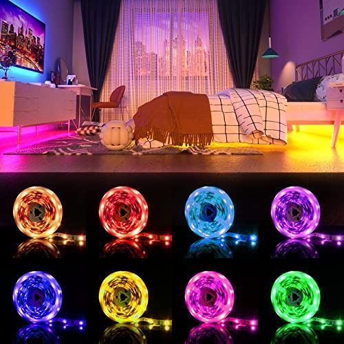 LED Strip Lights 5m, 5050 LEDs Colour Changing Kit with 24key Remote and Power Supply, Mood Led Lights for Bedroom Home Kitchen Christmas Indoor Decoration, Furniture & Home Living,