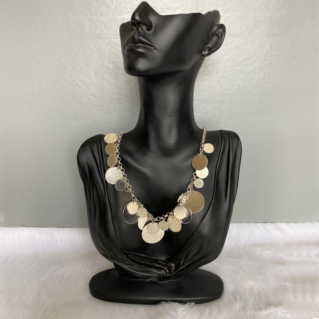 Liz Claiborne Vintage Silver Tone Disc Statement Necklace Women s Fashion Jewelry Organizers Necklaces on Carousell