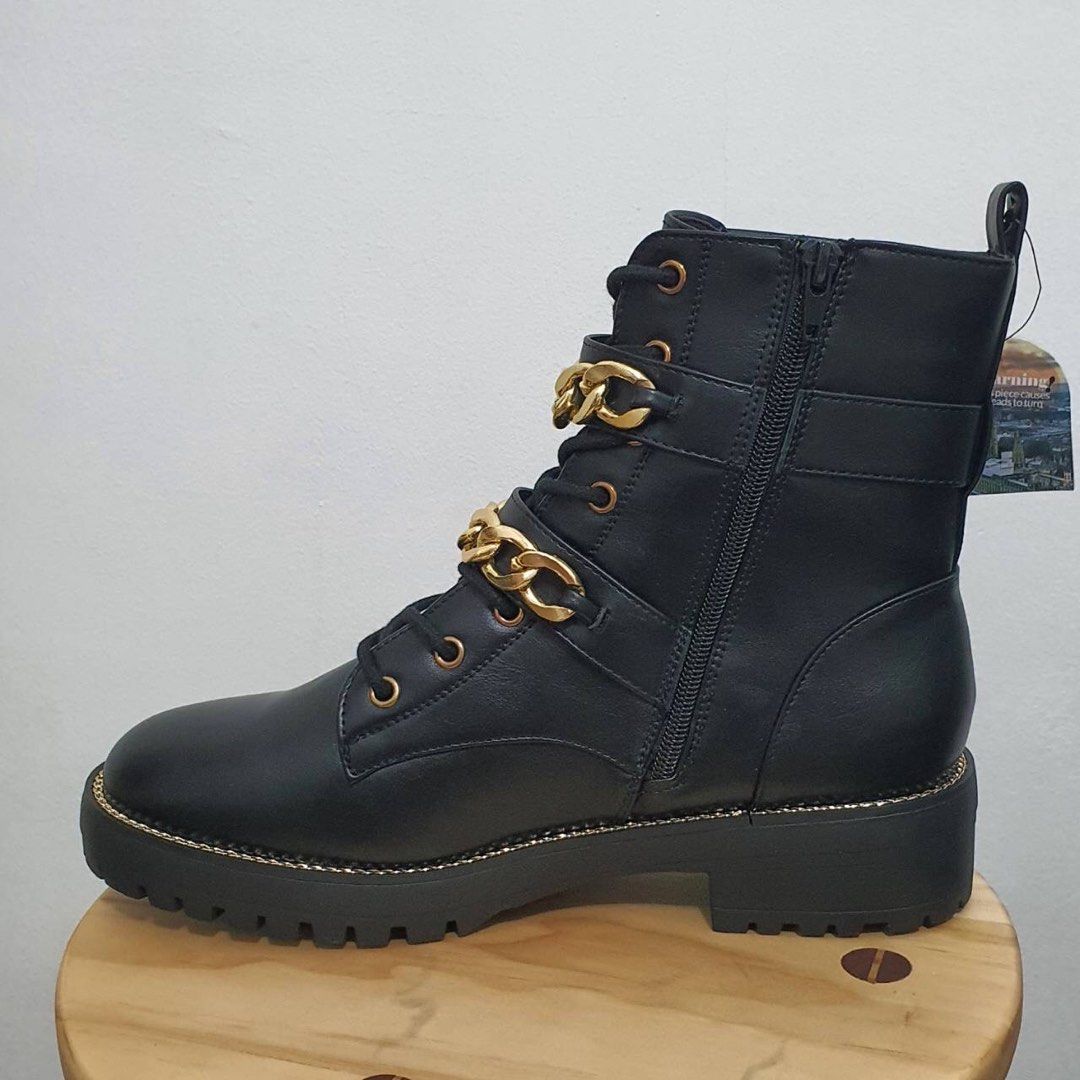 London Rag Atta Girl Metal Chain Detail Bike Boot in Black