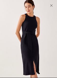 LOVE BONITO LB OLYM RIBBED KNIT MIDI DRESS IN NAVY BLUE