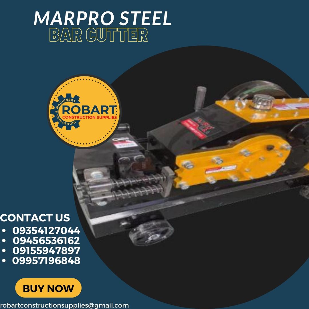 MARPRO STEEL BAR CUTTER (Category: Construction Tools & Equipment) located in Manila. Submitted by robartconstructionsupplies07 (Listing ID 1236651330, Image 1). Description: MARPRO STEEL BAR CUTTER BRAND: MARPRO MODEL: MPSBC-40 Cutting Diameter Range Ordinary carbon steel 6-40MM Class II rebar 6-32MM Cutting Freqency 32T/M Motor Power Copper 100% 4KW Motor Speed 2890R/M Working Voltage Single-phase 220V/60HZ ₱125000 MODEL: MPSBC-50 Cutting Diame