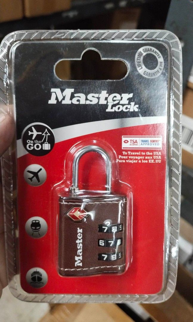 Master lock TSA Approved Combination Padlock 32mm #4692EURD (Category: Locks, Doors & Gates) located in Manila. Submitted by franzjr19356717 (Listing ID 1236612198, Image 2). Description: -Masterlock 100% original/authentic -TSA approved padlock -Die-cast body,Steel shackle -3 digit combination type -Brown letherette cover 32mm •Discount for bulk order.