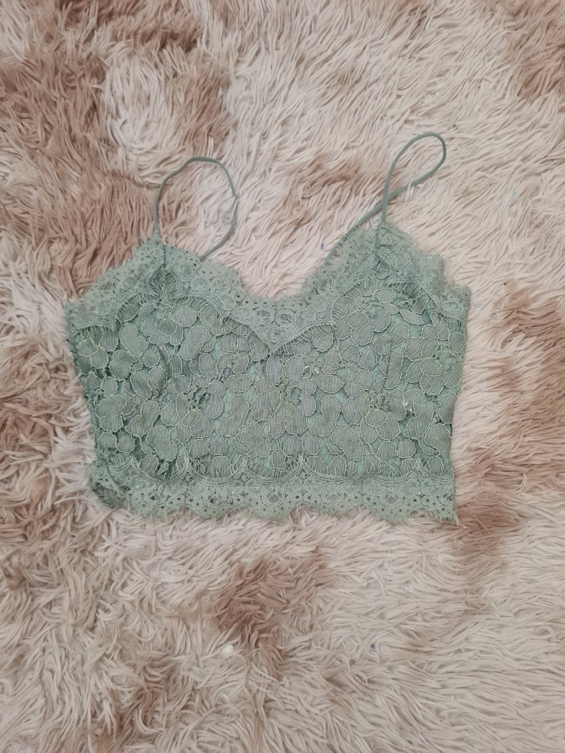 Green Lace Crop Top 