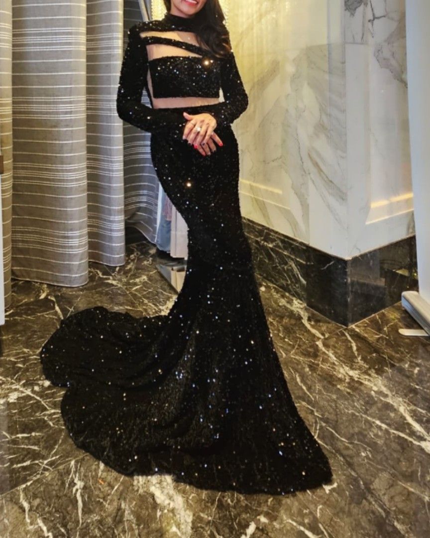 Black sleeveless mesh 2025 panel sequin maxi dress