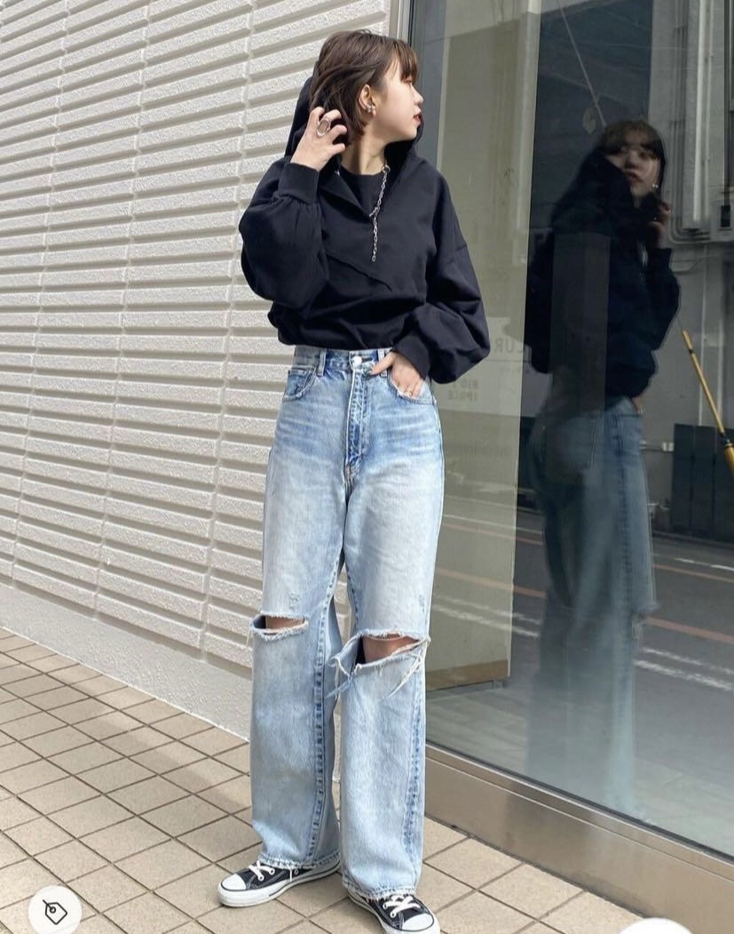 MOUSSY -hw crash loose straight-高腰抓破牛仔褲-26腰, 她的