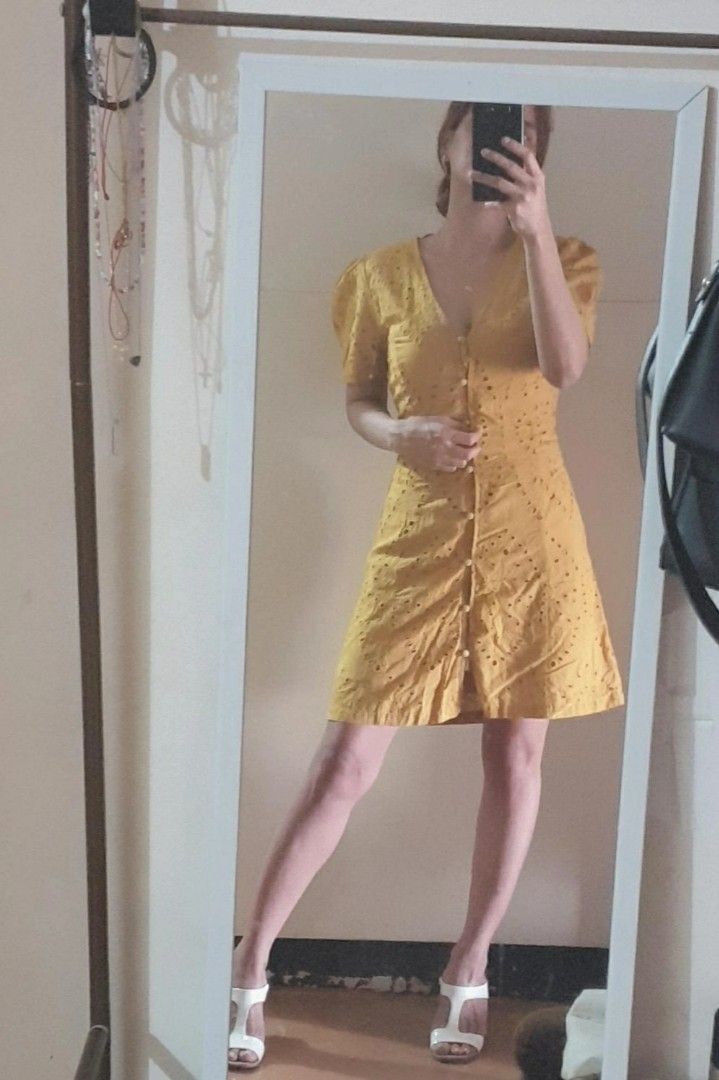 mustard eyelet dress on Carousell