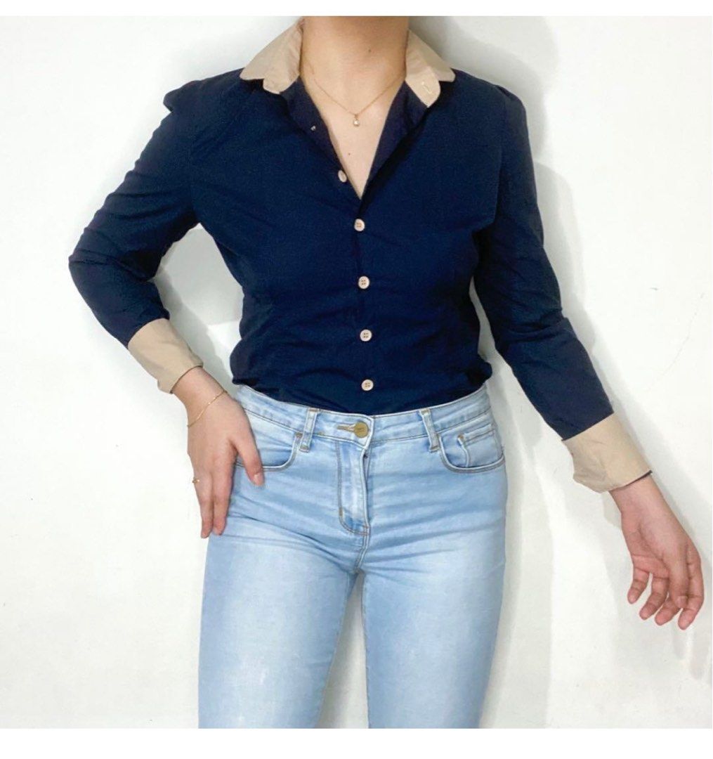 Navy blouse (Category: Blouses) located in Caloocan City. Submitted by fortunodeclutter (Listing ID 1236703012, Image 1). Description: .
