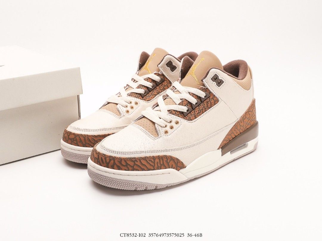 White and brown jordan 3 on sale