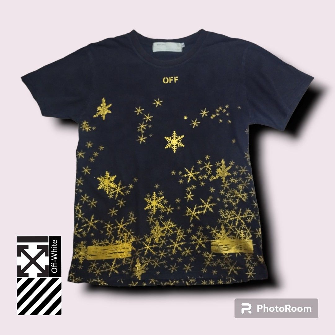Off White Gold Snowflake Tee off Men s Fashion Tops Sets