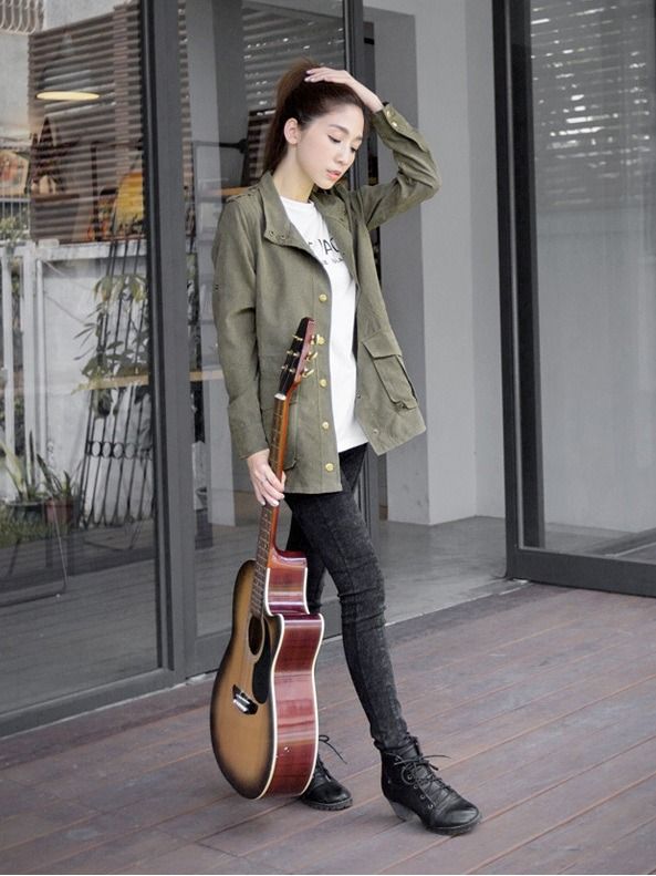 Olive Green Military Jacket Parka Women s Fashion Coats