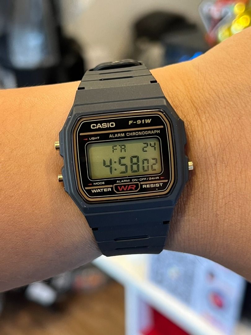 ORIGINAL CASIO Digital Gold Lining Black Resin Band Unisex Watch F91WG ...