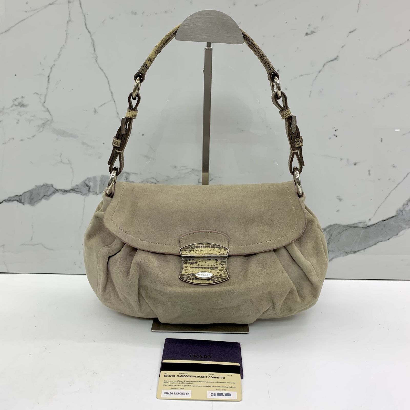 PRADA BR2759 BEIGE SUEDE ONE SHOULDER BAG 237015861 WE, Luxury 