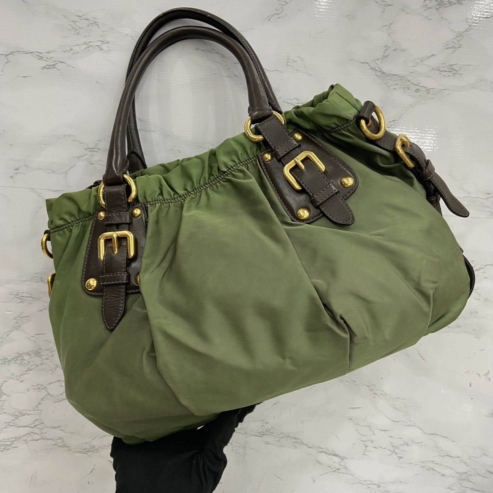 PRADA-Nylon-Leather-2Way-Bag-Hand-Bag-Green-BN1052 – dct